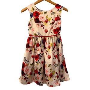 Marmellata Floral Party Dress, Girls Size 8 Ivory Red Rose Bow Special Occasion